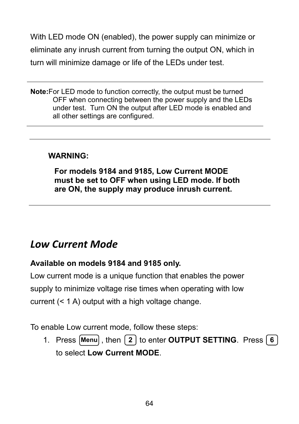 Low current mode | B&K Precision 9171-9174 - Manual User Manual | Page 76 / 187
