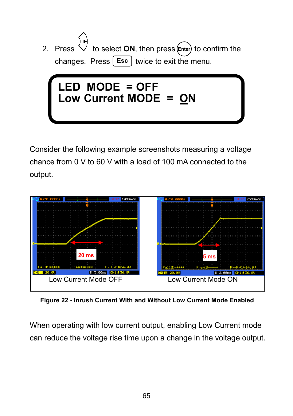 Led mode = off low current mode = on | B&K Precision 9171-9174 - Manual User Manual | Page 77 / 187