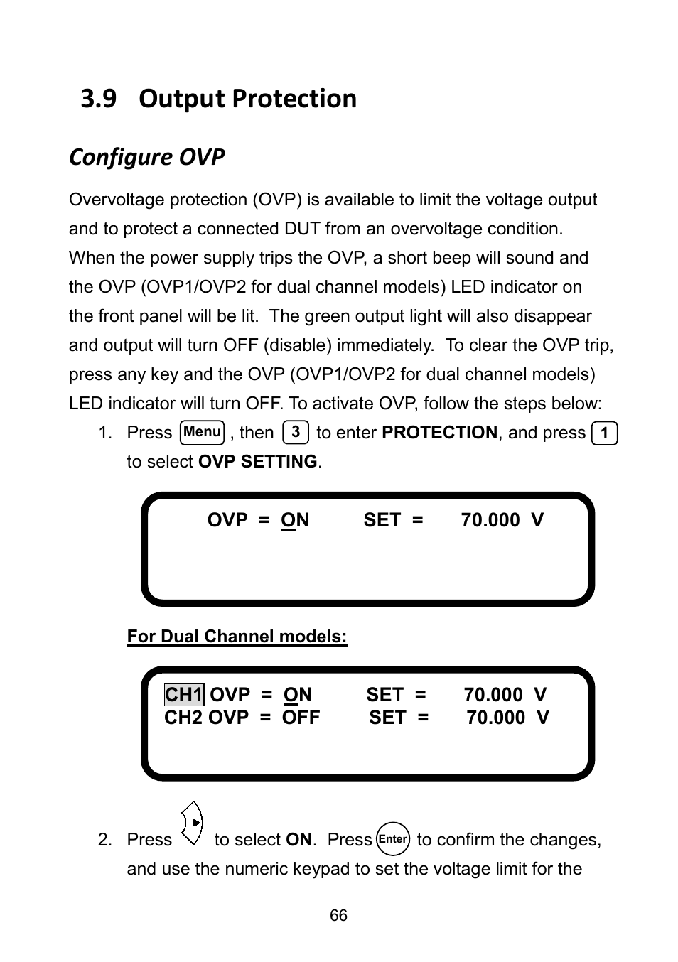 9 output protection, Configure ovp, Output protection | B&K Precision 9171-9174 - Manual User Manual | Page 78 / 187