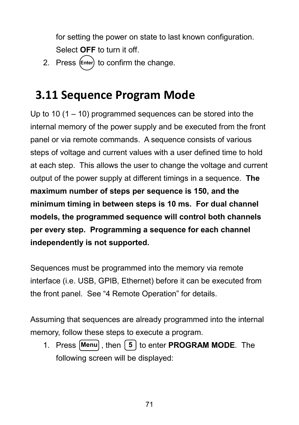 11 sequence program mode, Sequence program mode | B&K Precision 9171-9174 - Manual User Manual | Page 83 / 187