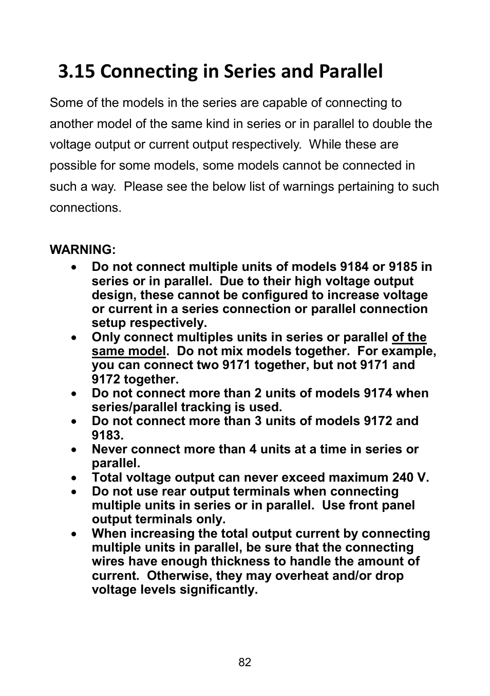 15 connecting in series and parallel, Connecting in series and parallel | B&K Precision 9171-9174 - Manual User Manual | Page 94 / 187