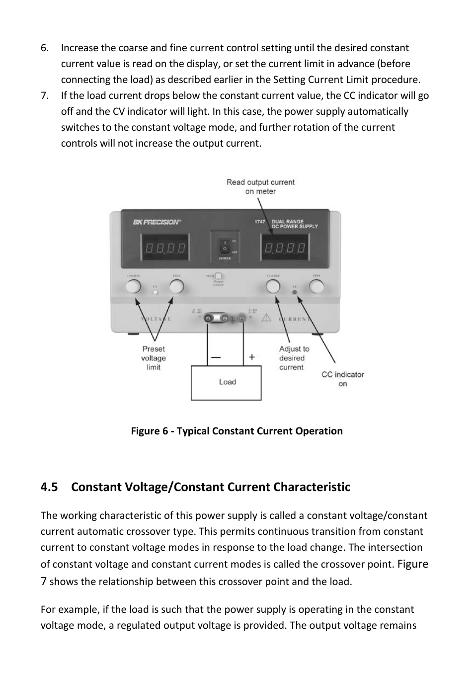 5 constant voltage/constant current characteristic, Constant voltage/constant current characteristic | B&K Precision 1747 - Manual User Manual | Page 15 / 37
