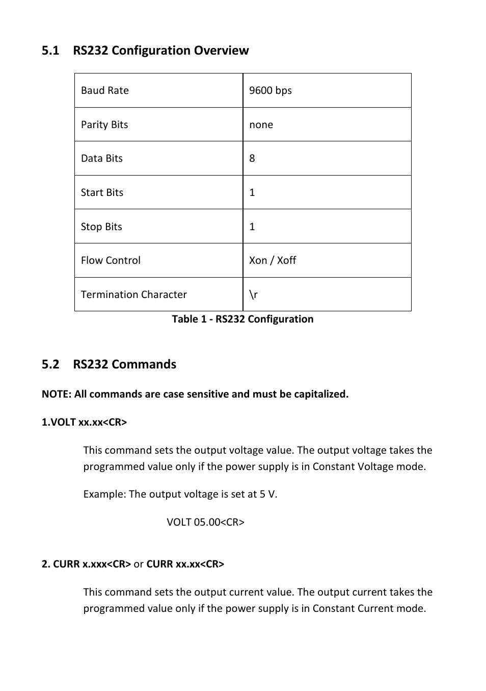 1 rs232 configuration overview, 2 rs232 commands, Rs232 configuration overview | Rs232 commands | B&K Precision 1747 - Manual User Manual | Page 20 / 37