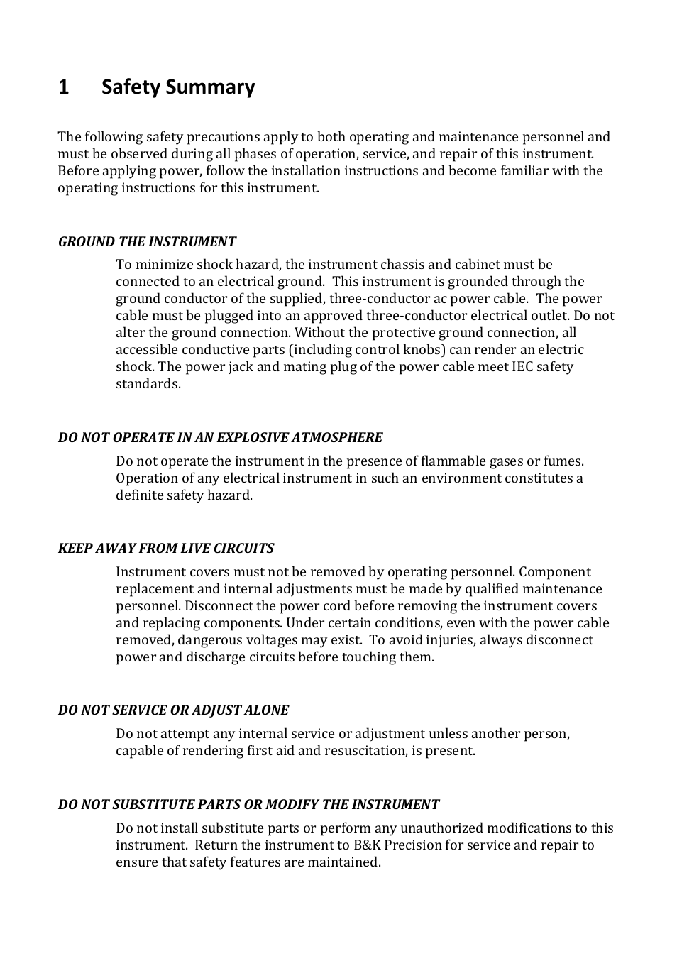 1 safety summary | B&K Precision 1747 - Manual User Manual | Page 3 / 37