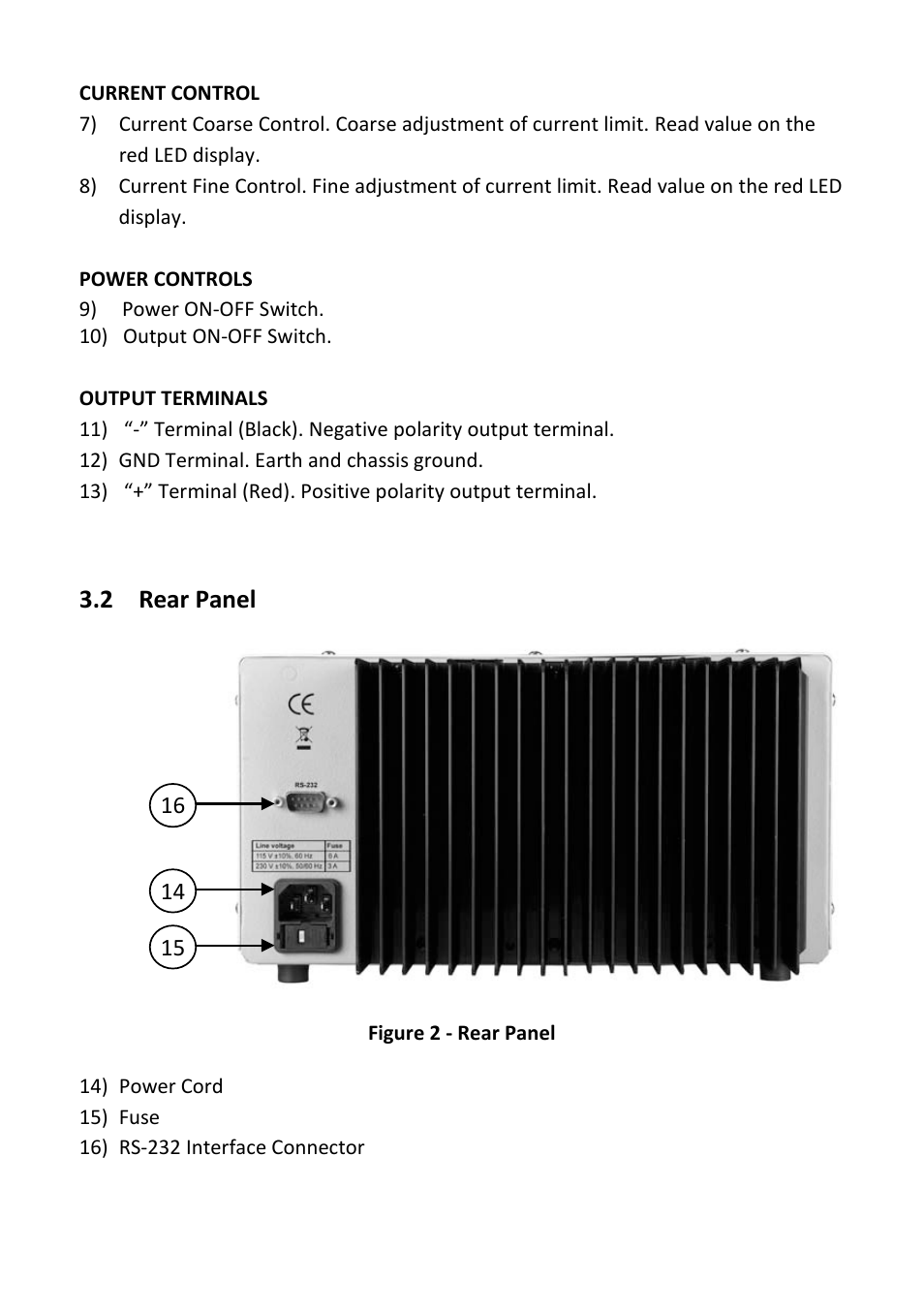 2 rear panel, Rear panel | B&K Precision 1747 - Manual User Manual | Page 9 / 37