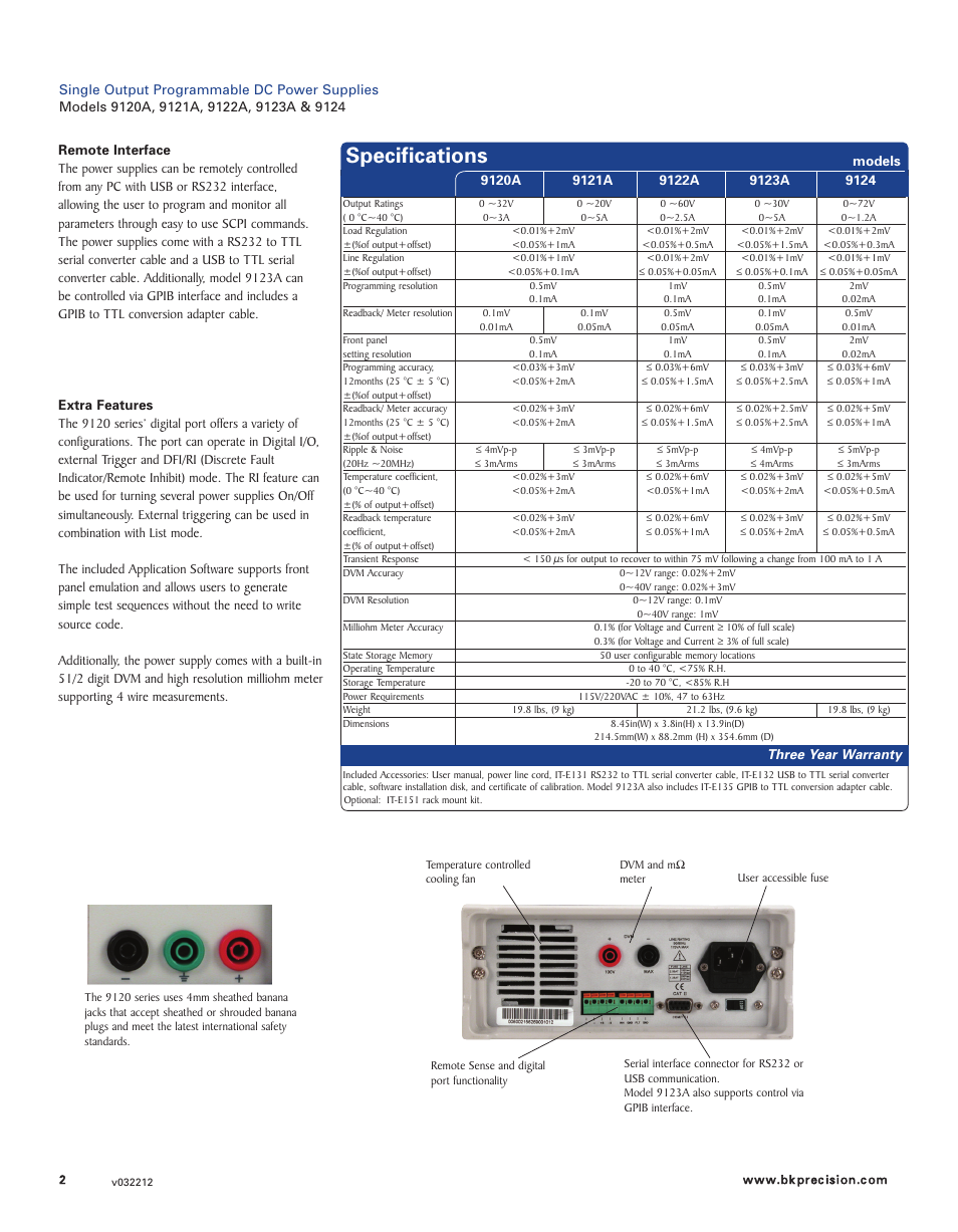 Specifications | B&K Precision 9124 - Datasheet User Manual | Page 2 / 2