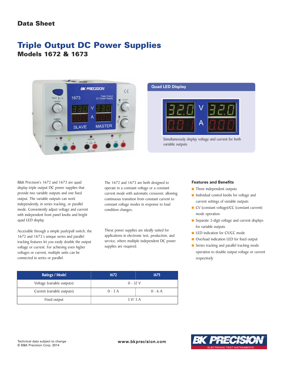 B&K Precision 1673 - Datasheet User Manual | 3 pages