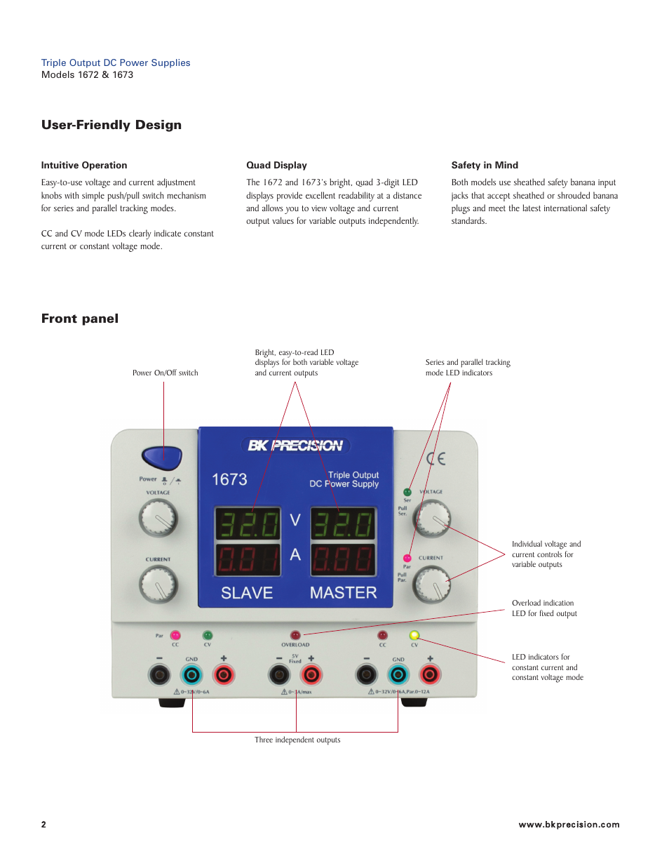 Front panel user-friendly design | B&K Precision 1673 - Datasheet User Manual | Page 2 / 3