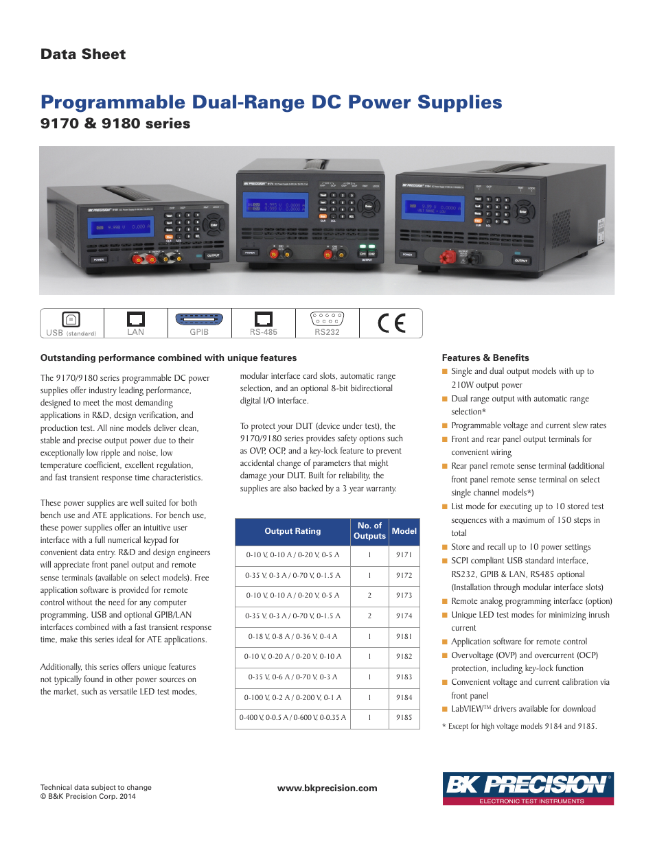 B&K Precision 9180 Series - Datasheet User Manual | 6 pages