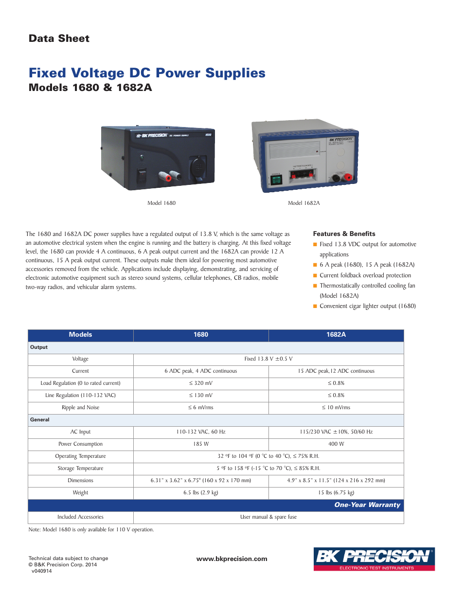 B&K Precision 1682A - Datasheet User Manual | 1 page