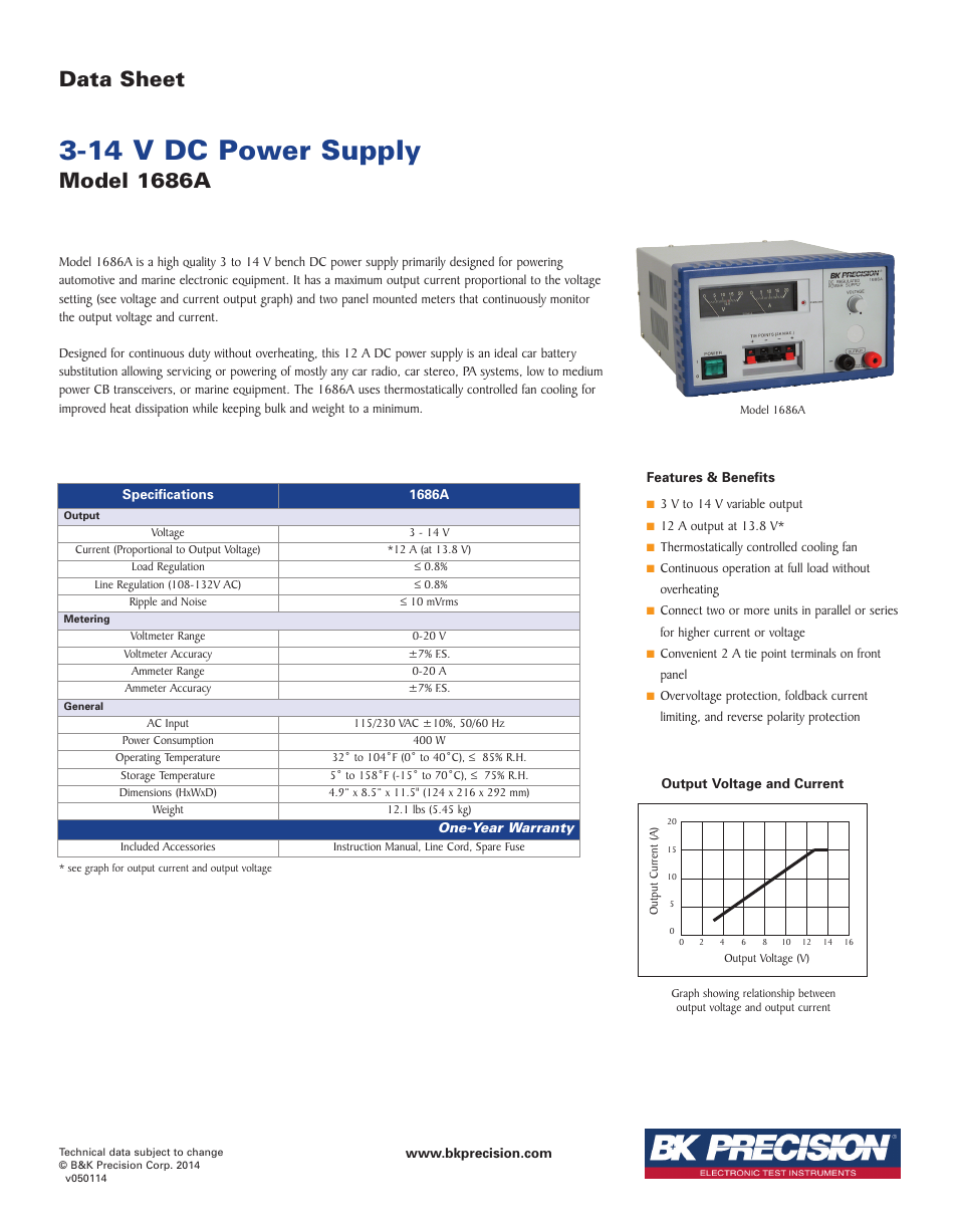 B&K Precision 1686A - Datasheet User Manual | 1 page