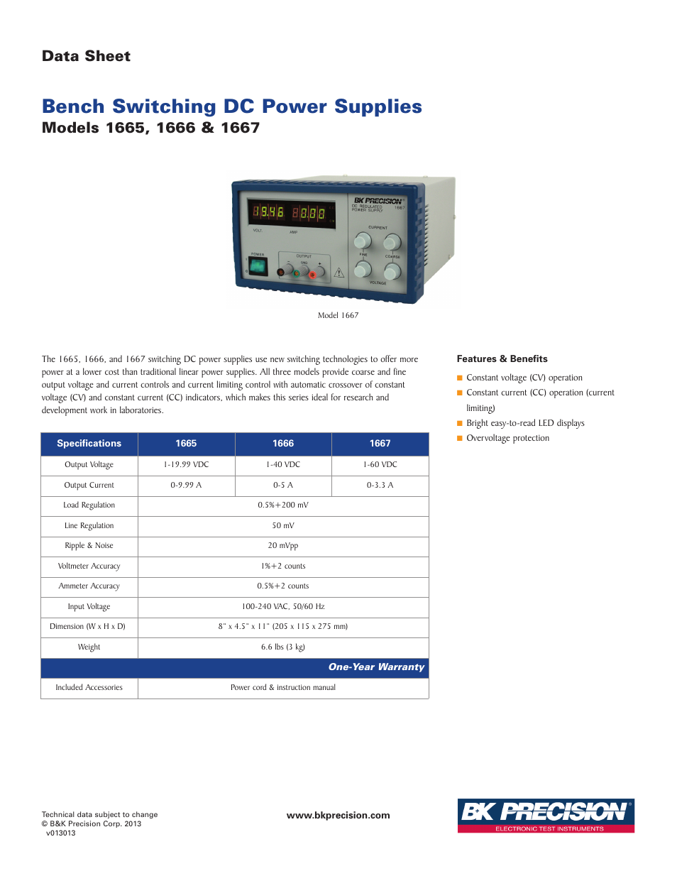 B&K Precision 1667 - Datasheet User Manual | 1 page