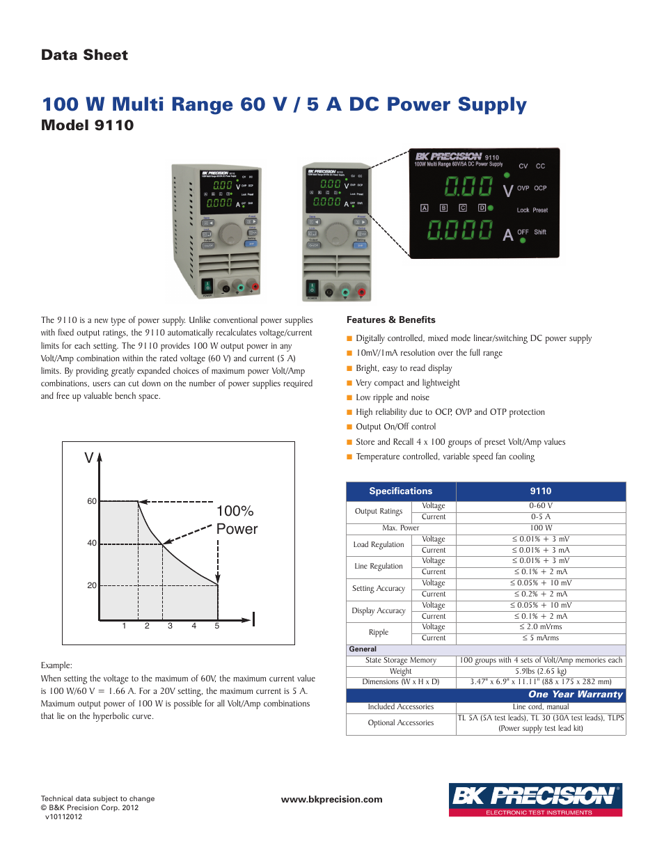 B&K Precision 9110 - Datasheet User Manual | 1 page