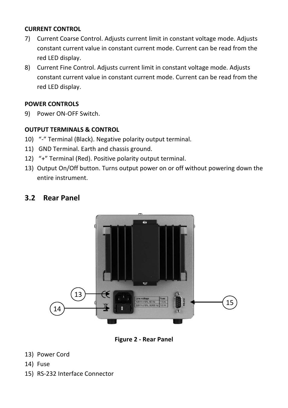 2 rear panel, Rear panel | B&K Precision 1739 - Manual User Manual | Page 10 / 36