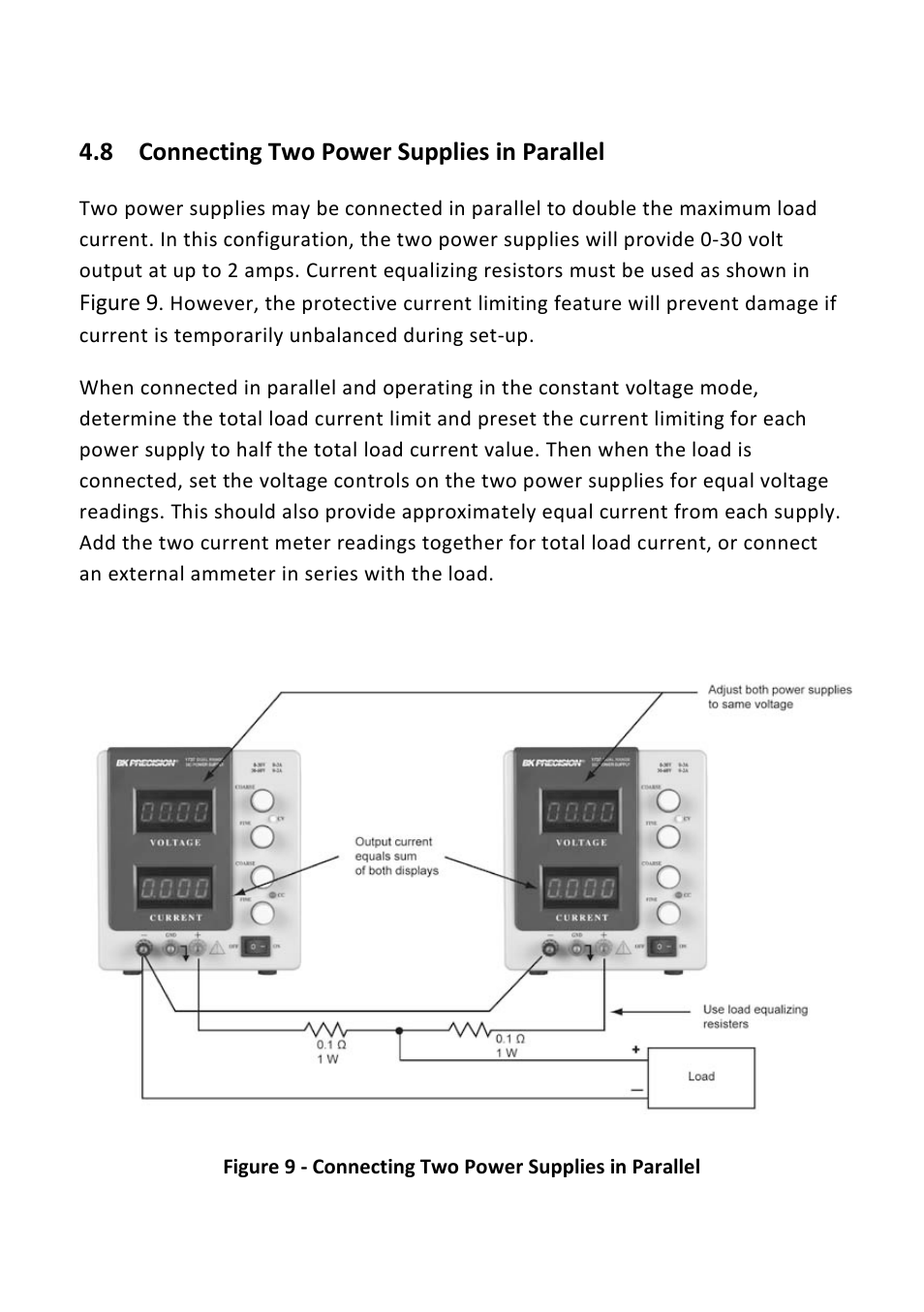 8 connecting two power supplies in parallel, Connecting two power supplies in parallel | B&K Precision 1739 - Manual User Manual | Page 19 / 36