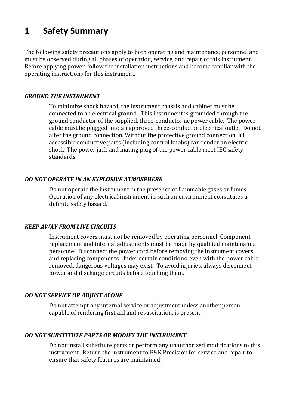 1 safety summary | B&K Precision 1739 - Manual User Manual | Page 3 / 36