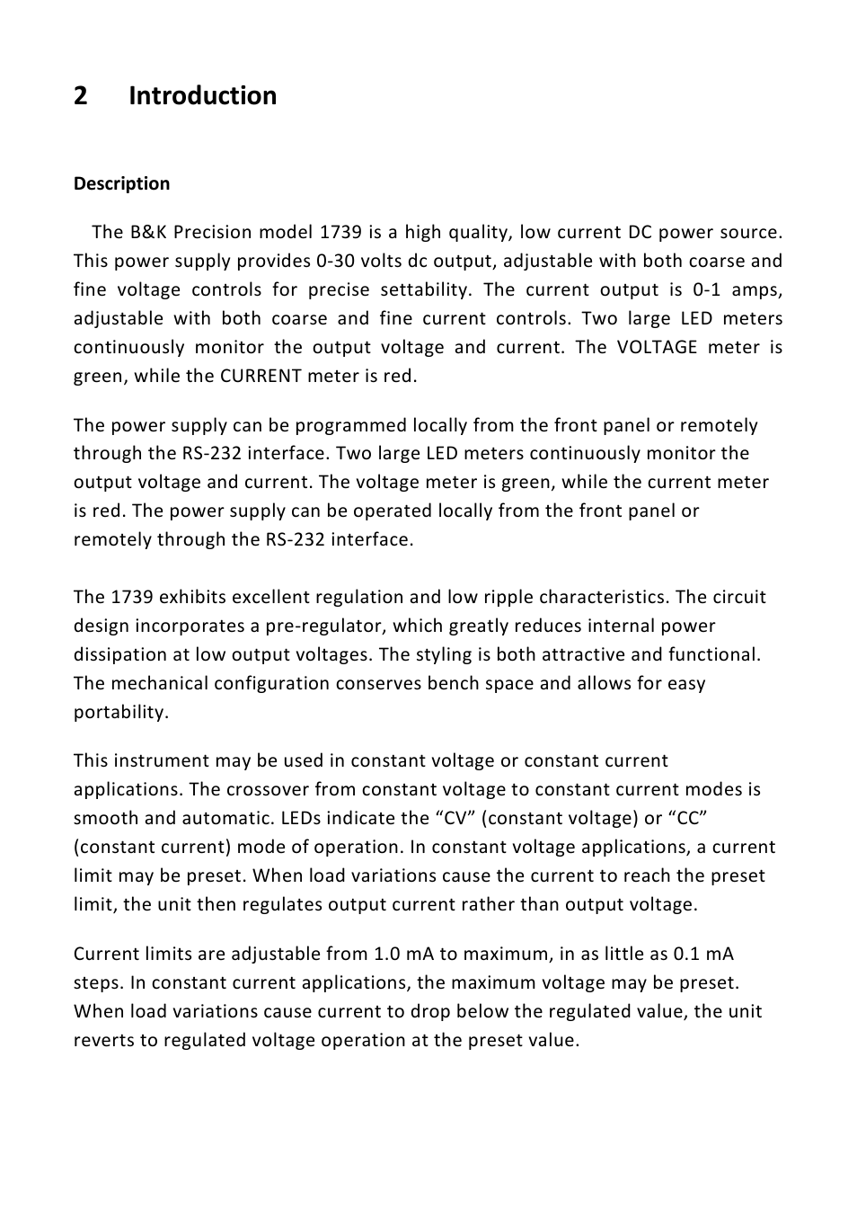 2 introduction, Introduction | B&K Precision 1739 - Manual User Manual | Page 7 / 36