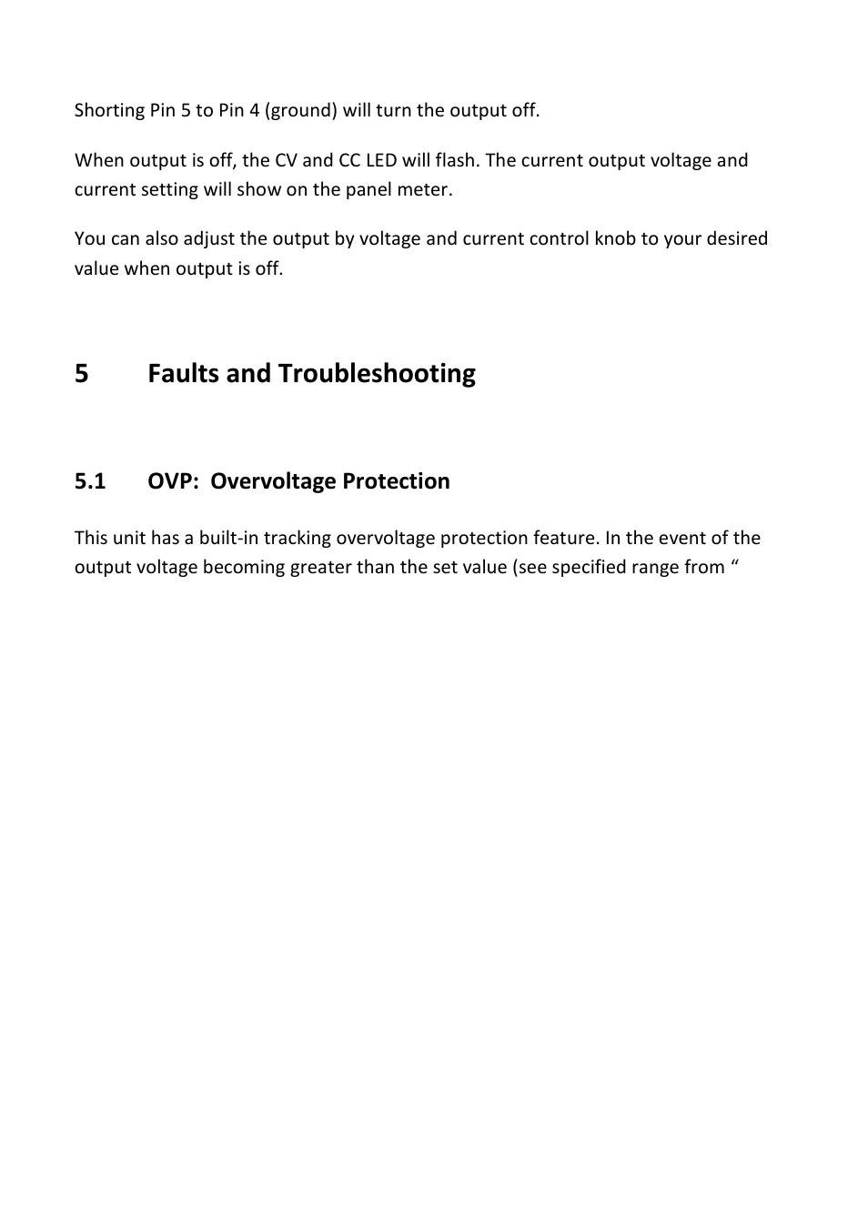 Faults and troubleshooting, Ovp: overvoltage protection, 5faults and troubleshooting | B&K Precision 1900-1901-1902 - Manual User Manual | Page 23 / 33
