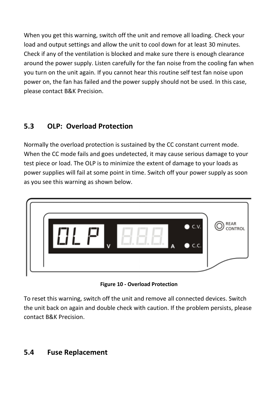 Olp: overload protection, Fuse replacement | B&K Precision 1900-1901-1902 - Manual User Manual | Page 25 / 33