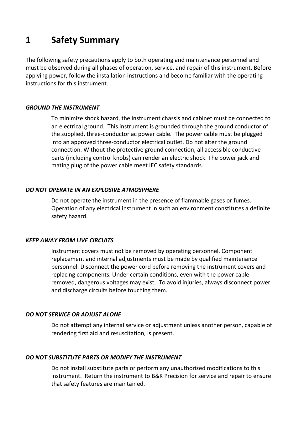 1safety summary | B&K Precision 1900-1901-1902 - Manual User Manual | Page 3 / 33