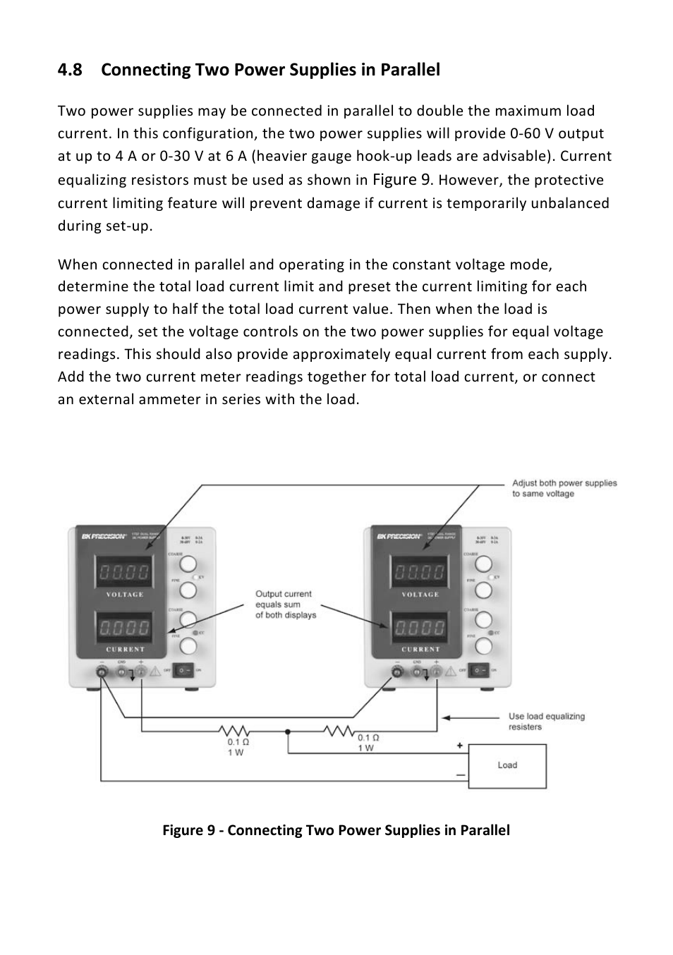 8 connecting two power supplies in parallel, Connecting two power supplies in parallel | B&K Precision 1737 - Manual User Manual | Page 18 / 36