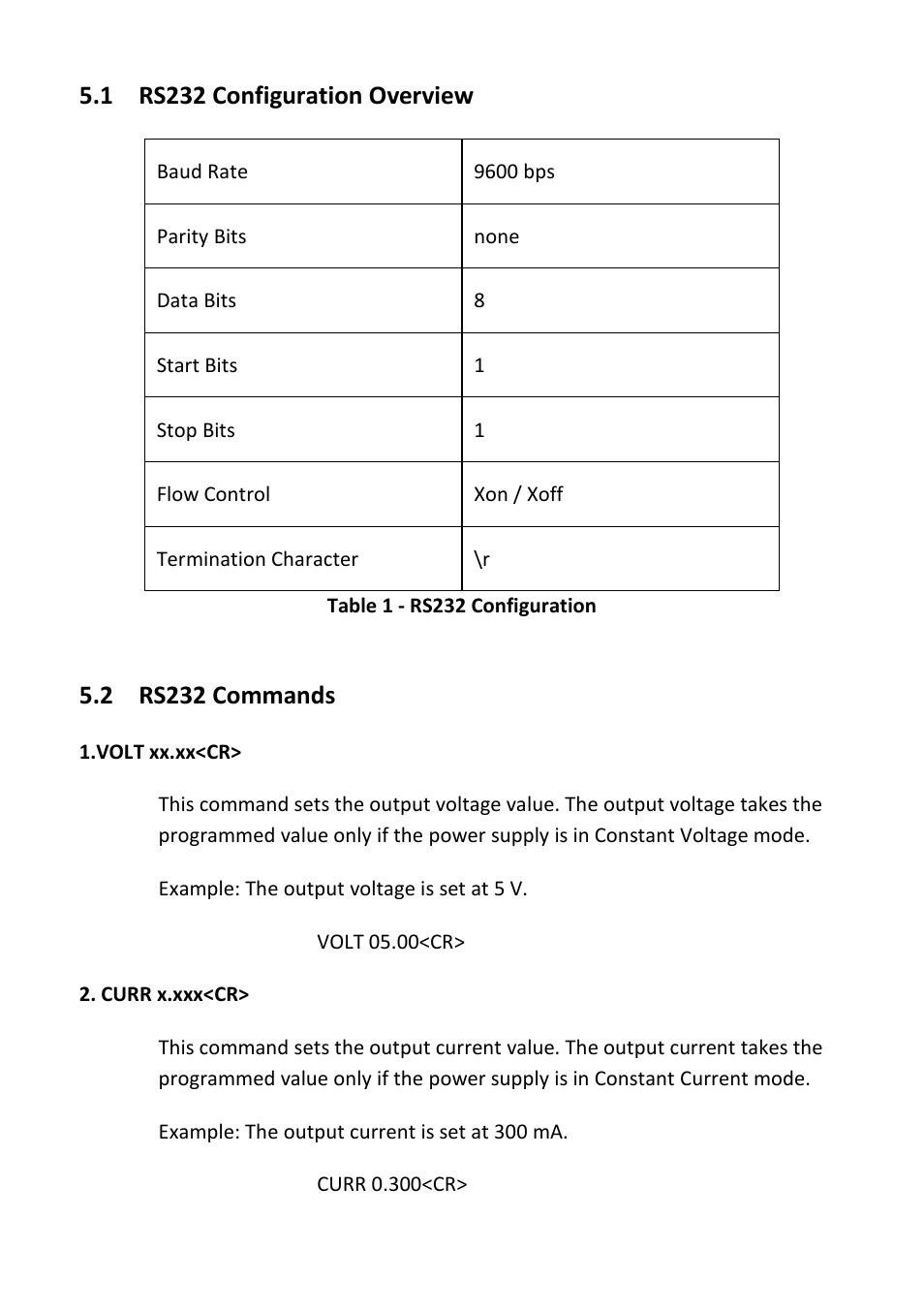 1 rs232 configuration overview, 2 rs232 commands, Rs232 configuration overview | Rs232 commands | B&K Precision 1737 - Manual User Manual | Page 20 / 36