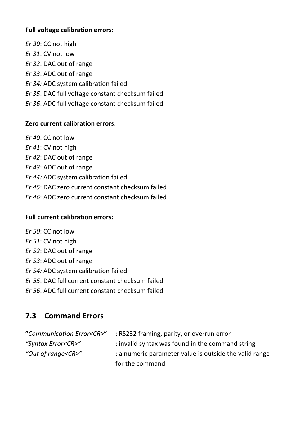 3 command errors, Command errors | B&K Precision 1737 - Manual User Manual | Page 30 / 36