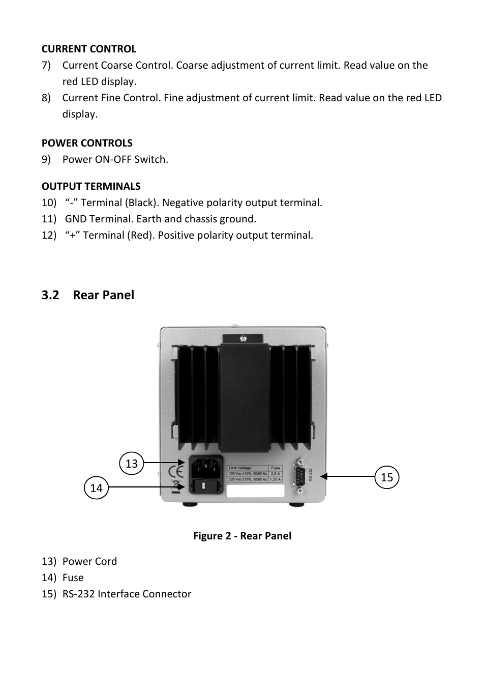 2 rear panel, Rear panel | B&K Precision 1737 - Manual User Manual | Page 9 / 36