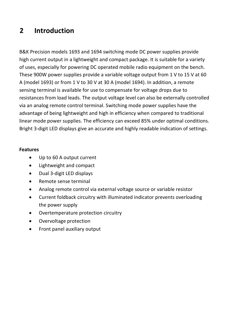 2 introduction, Introduction | B&K Precision 1693-1694 - Manual User Manual | Page 7 / 26