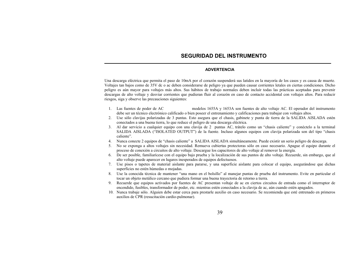 Seguridad del instrumento | B&K Precision 1655A - Manual User Manual | Page 41 / 81