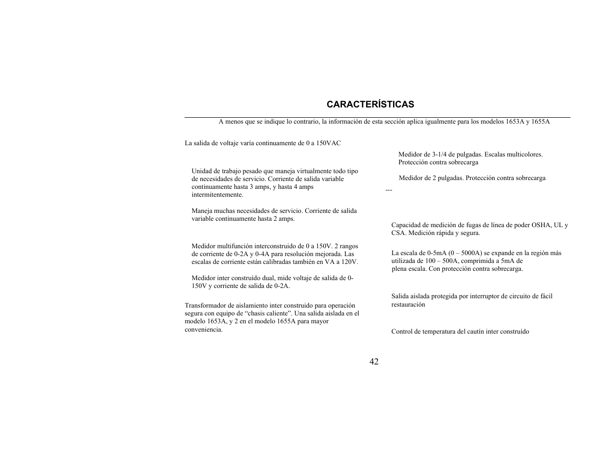 Características | B&K Precision 1655A - Manual User Manual | Page 44 / 81