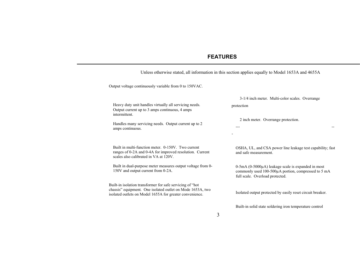 Features | B&K Precision 1655A - Manual User Manual | Page 5 / 81