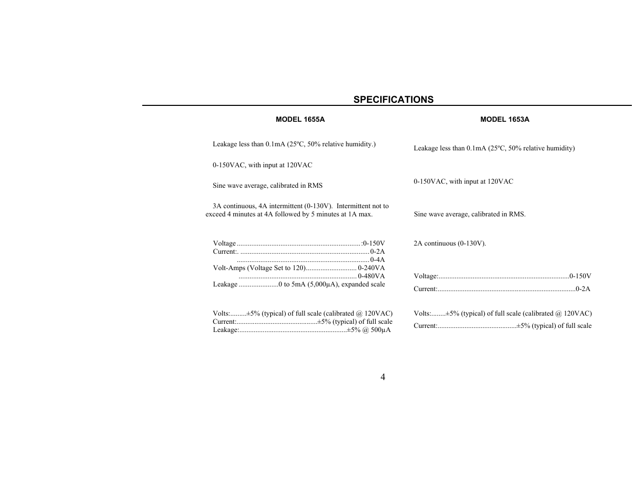 Specifications | B&K Precision 1655A - Manual User Manual | Page 6 / 81