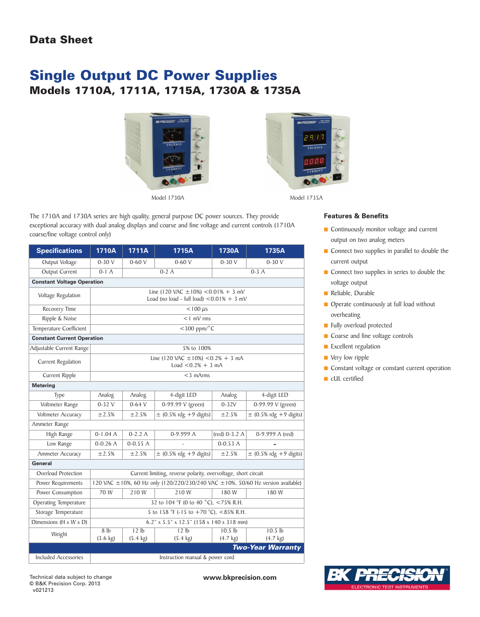 B&K Precision 1735A - Datasheet User Manual | 1 page