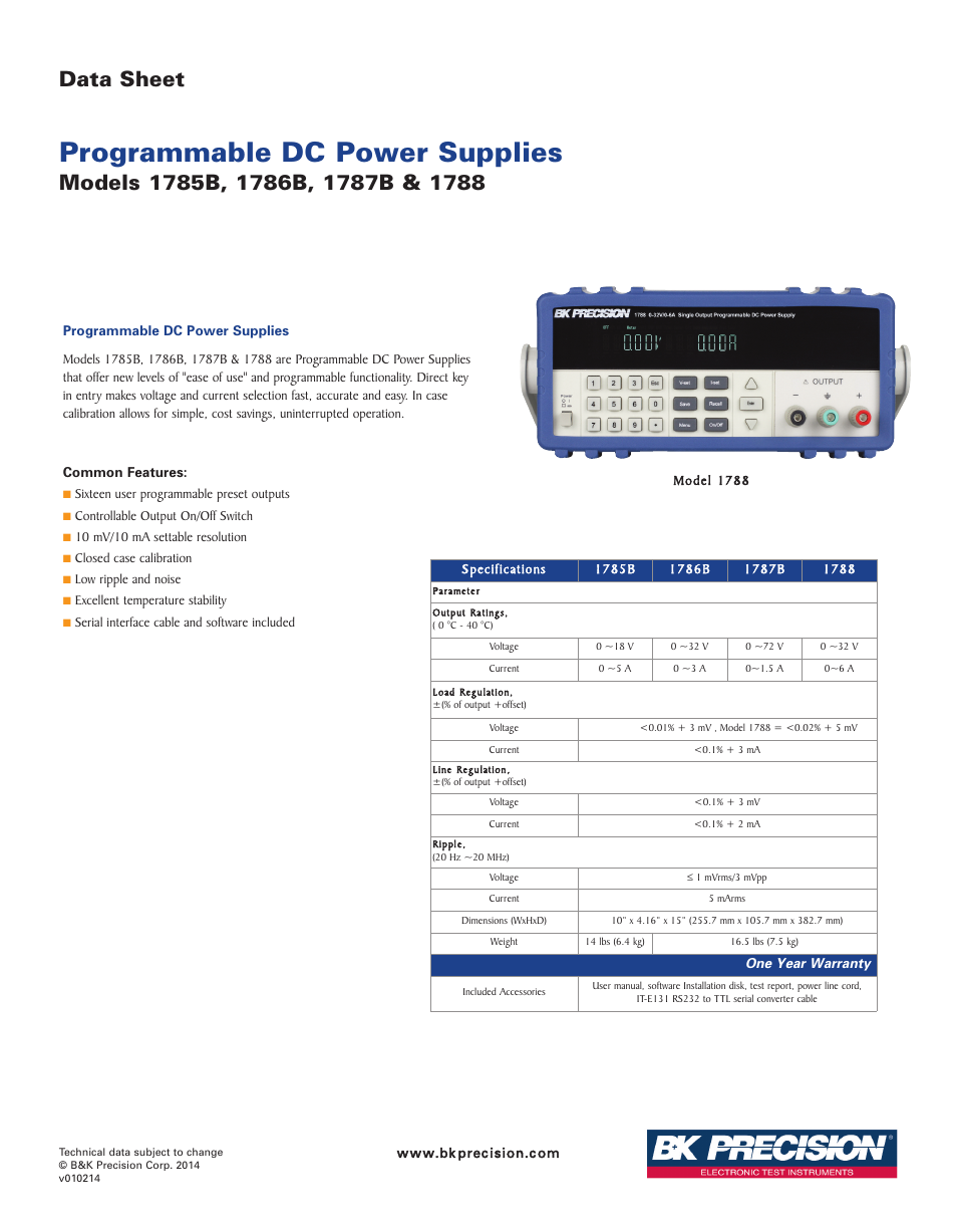 B&K Precision 1788 - Datasheet User Manual | 1 page