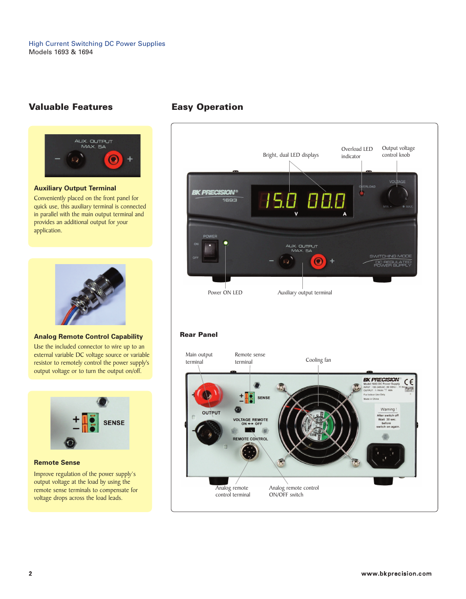 Easy operation valuable features | B&K Precision 1693-1694 - Datasheet User Manual | Page 2 / 3