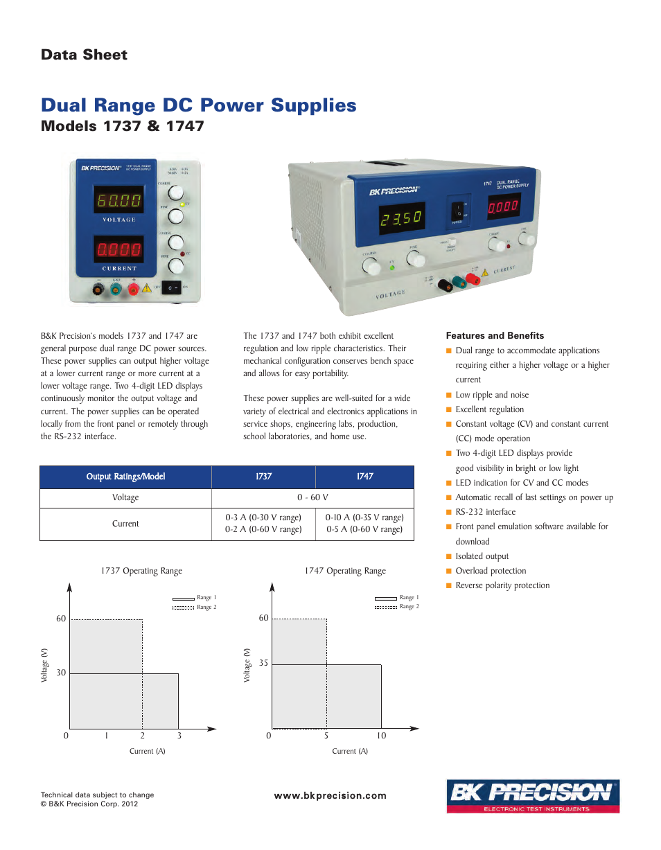 B&K Precision 1737 - Datasheet User Manual | 3 pages