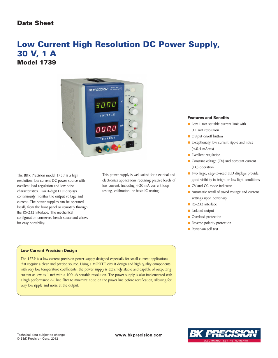 B&K Precision 1739 - Datasheet User Manual | 2 pages