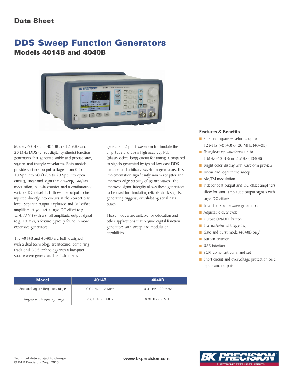 B&K Precision 4014B - Datasheet User Manual | 3 pages