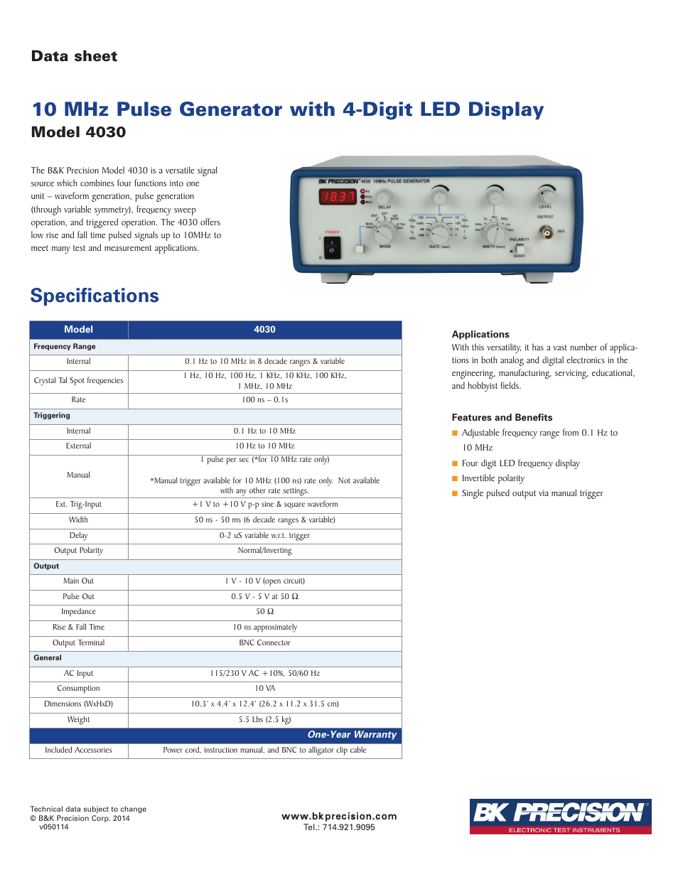 B&K Precision 4030 - Datasheet User Manual | 1 page