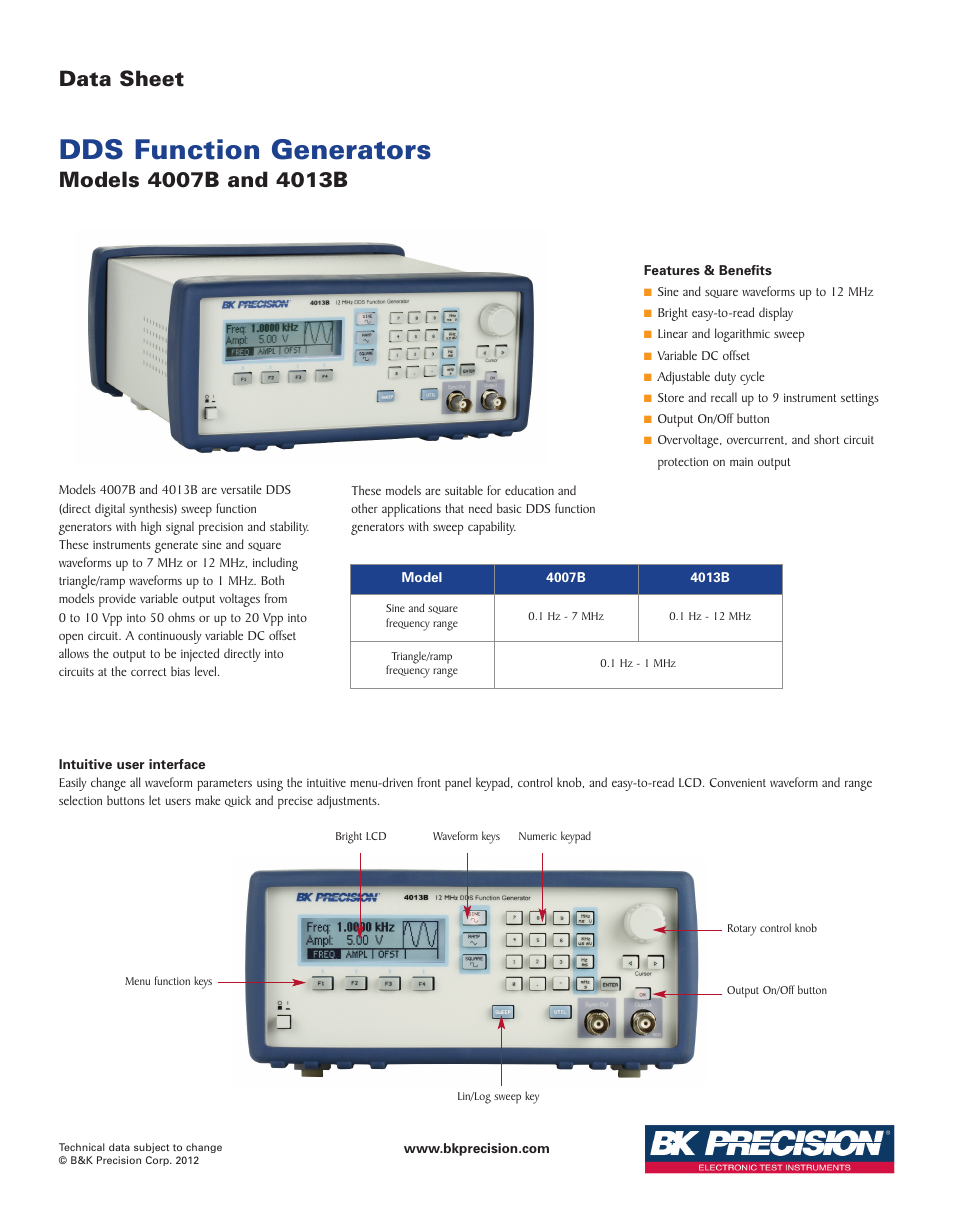 B&K Precision 4007B - Datasheet User Manual | 2 pages