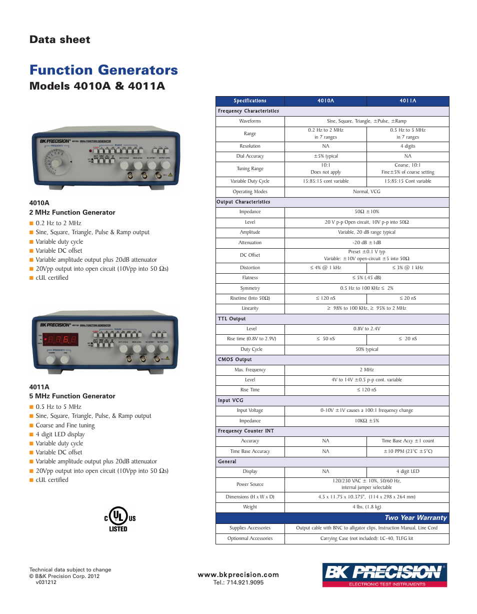 B&K Precision 4010A - Datasheet User Manual | 1 page