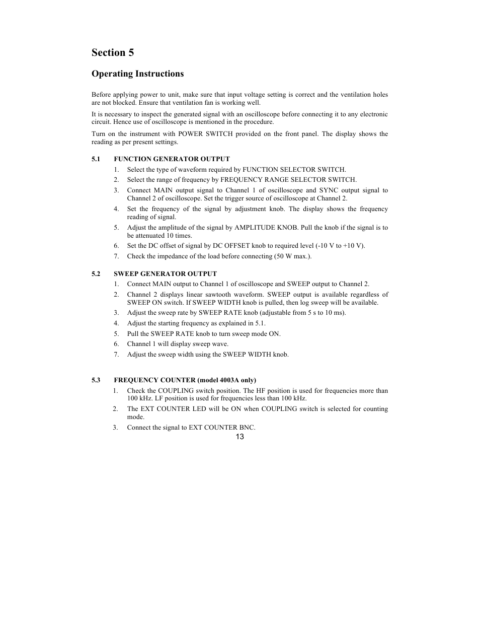 Operating instructions | B&K Precision 4003A - Manual User Manual | Page 13 / 19