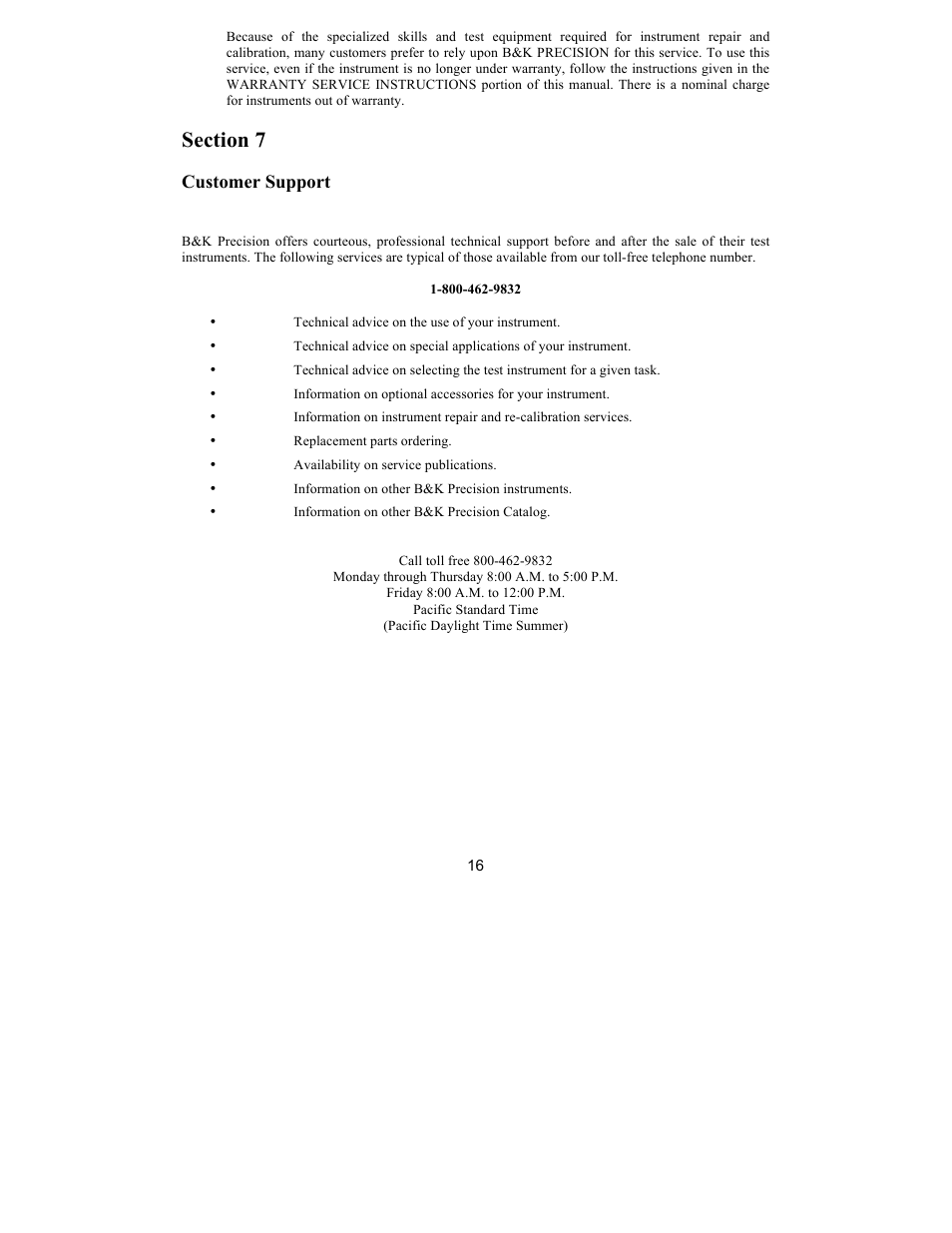 Customer support | B&K Precision 4003A - Manual User Manual | Page 16 / 19