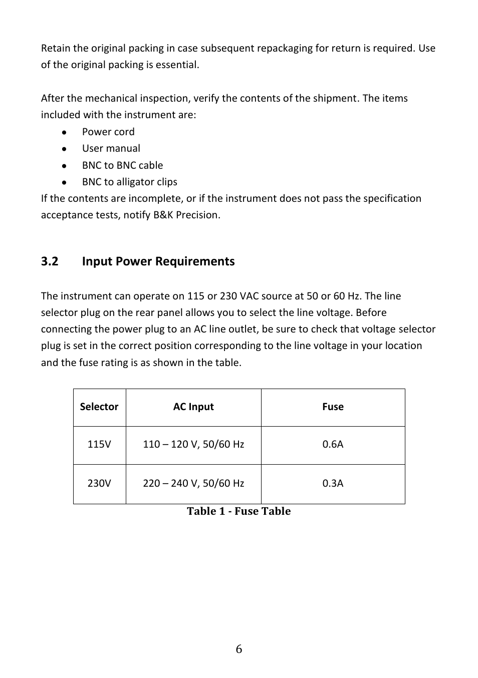 Input power requirements, 2 input power requirements | B&K Precision 4005DDS - Manual User Manual | Page 8 / 21