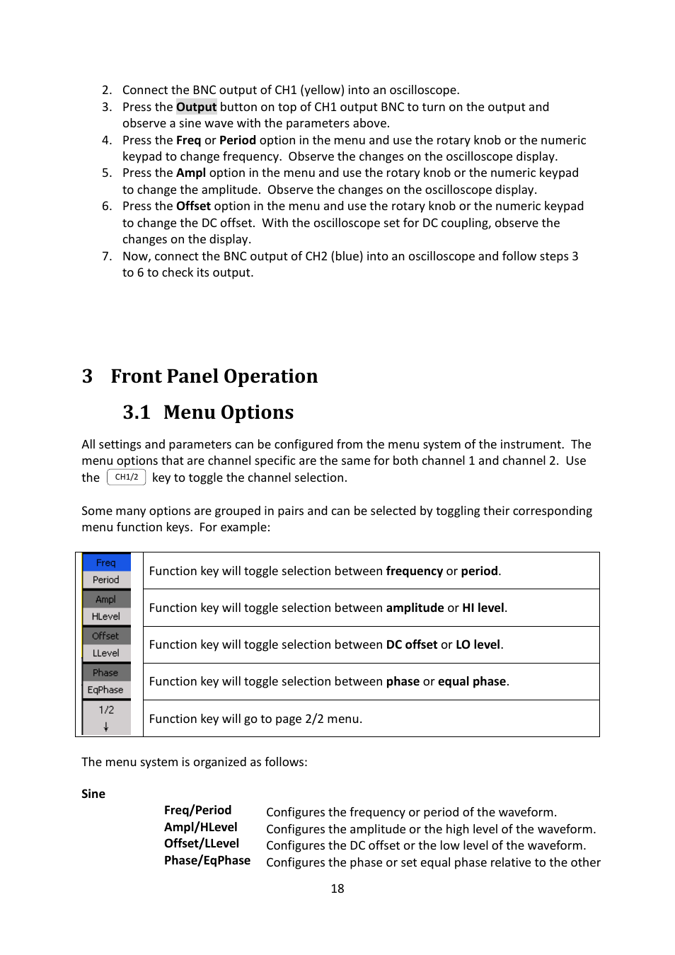 3 front panel operation, 1 menu options, Front panel operation | Menu options, 3 front panel operation 3.1 menu options | B&K Precision 4052-4055 - Manual User Manual | Page 18 / 78