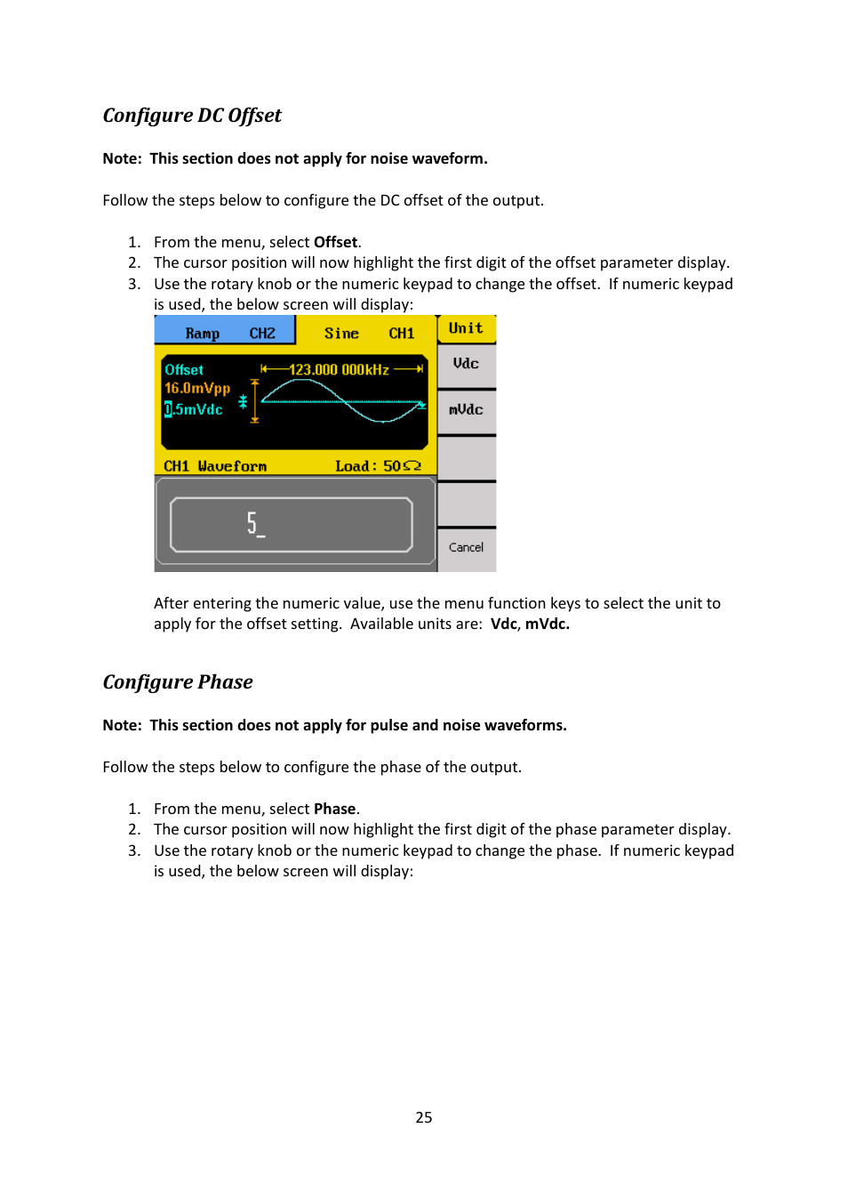 Configure dc offset, Configure phase | B&K Precision 4052-4055 - Manual User Manual | Page 25 / 78