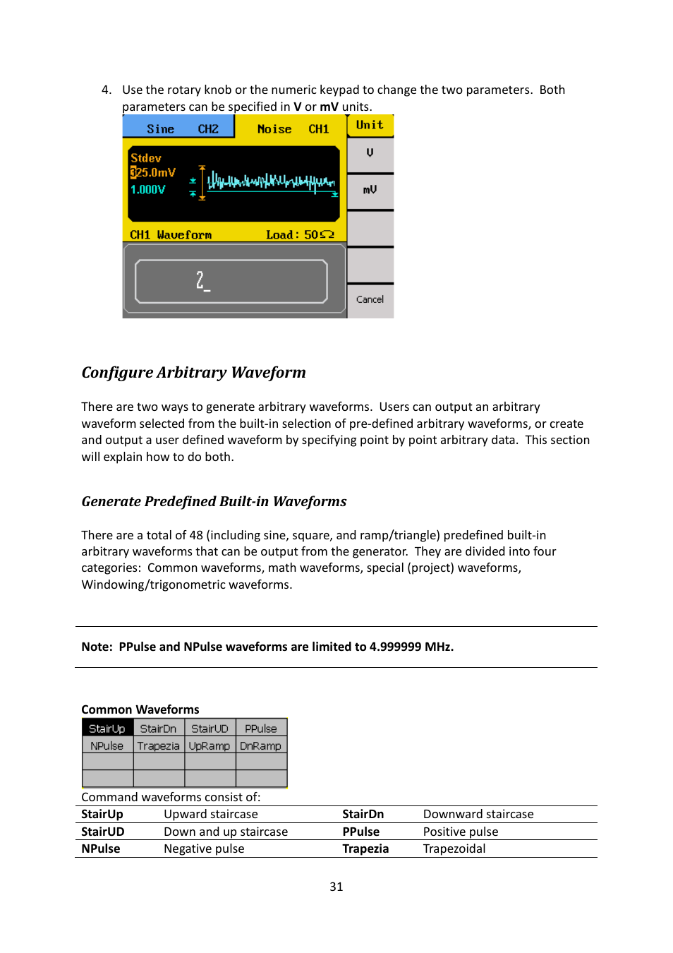 Configure arbitrary waveform, Generate predefined built-in waveforms | B&K Precision 4052-4055 - Manual User Manual | Page 31 / 78