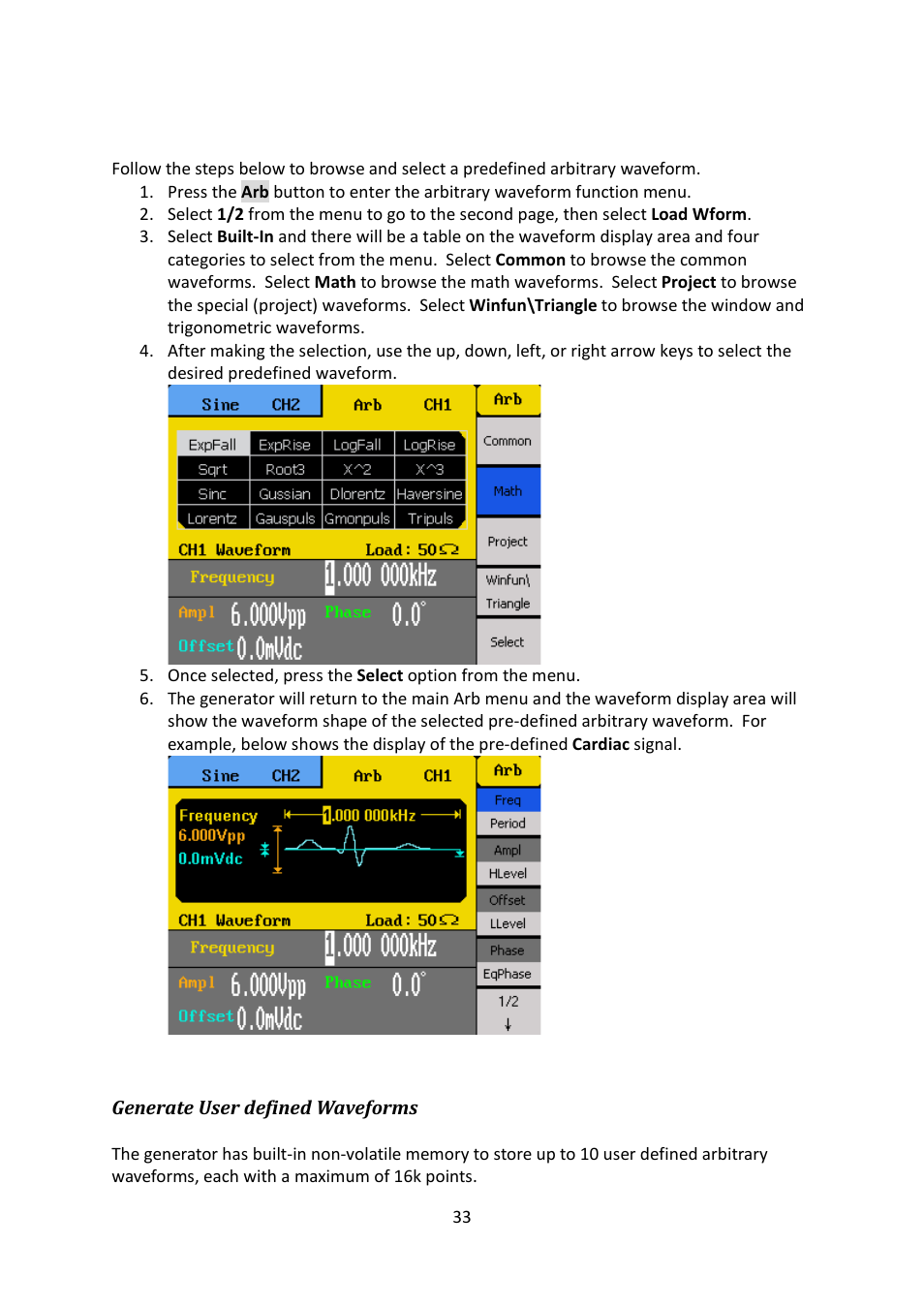 Generate user defined waveforms | B&K Precision 4052-4055 - Manual User Manual | Page 33 / 78