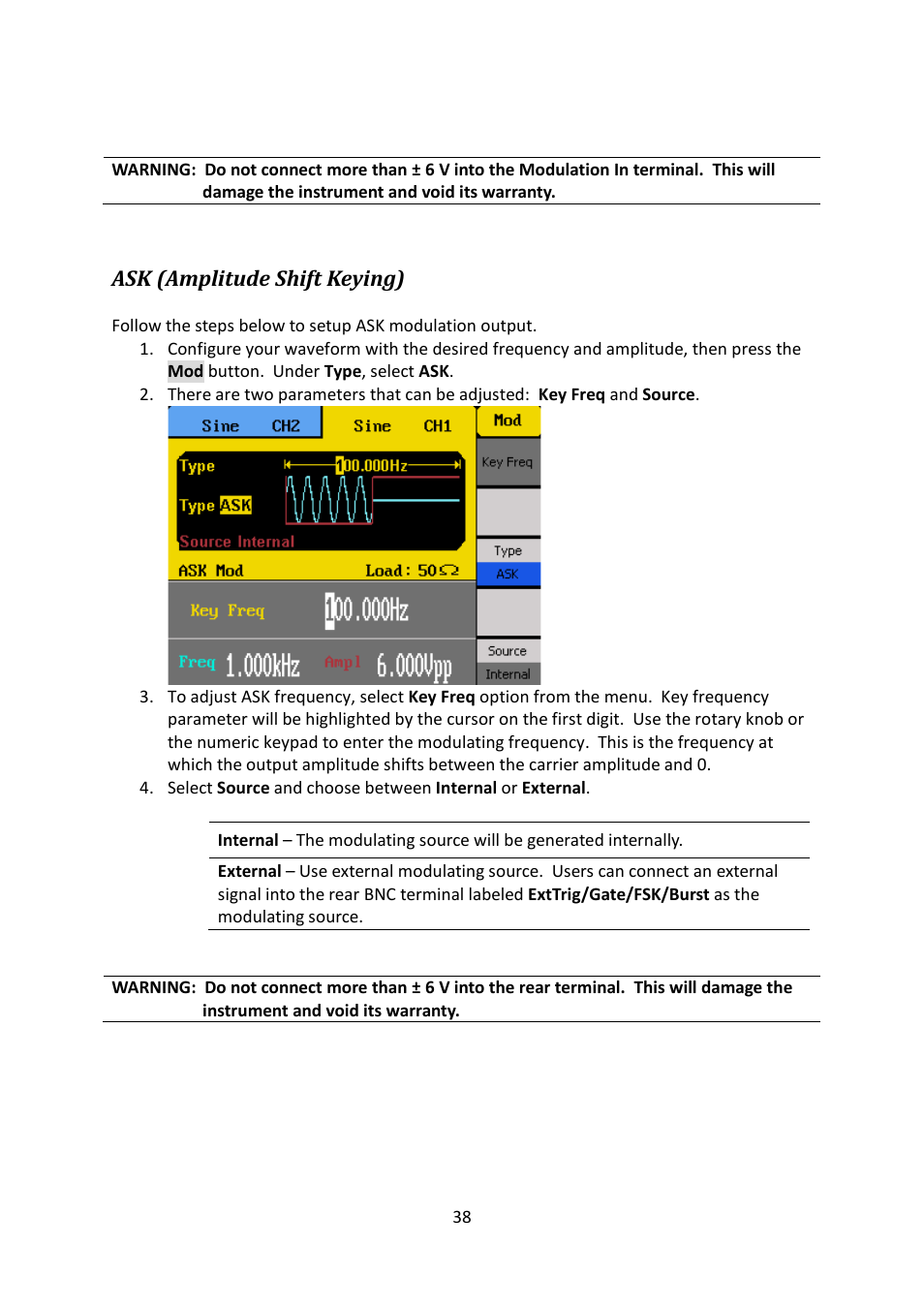 Ask (amplitude shift keying) | B&K Precision 4052-4055 - Manual User Manual | Page 38 / 78